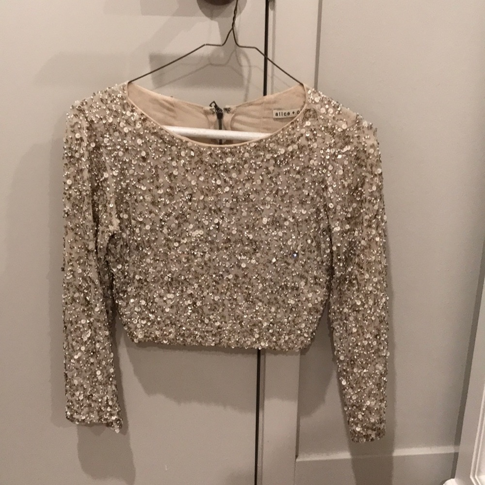 Alice + Olivia long sleeve crop top with sequins